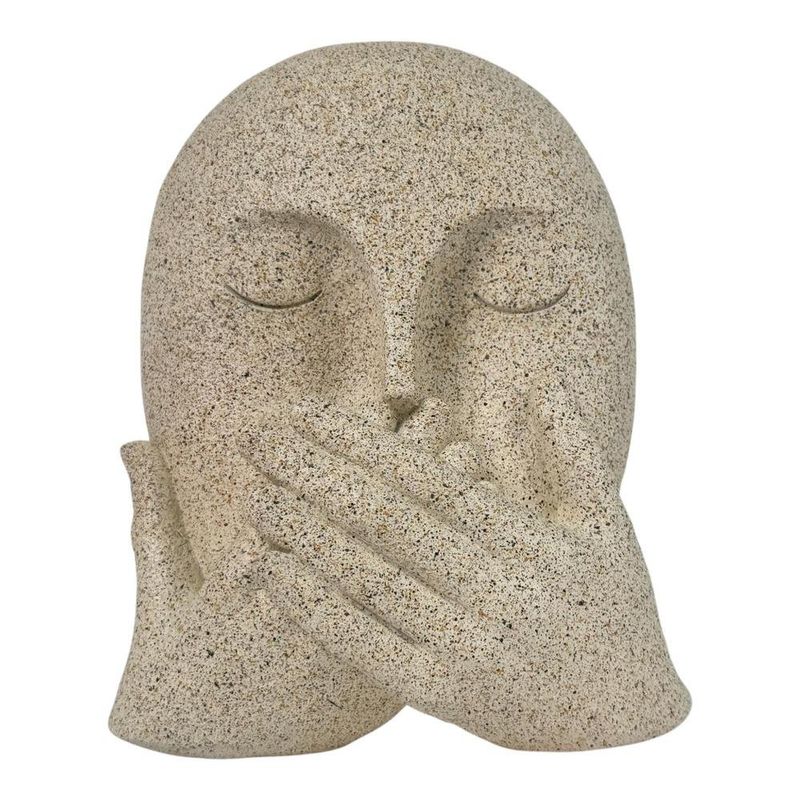 Figura Decorativa Rostro con Manos sobre la Boca Color Beige