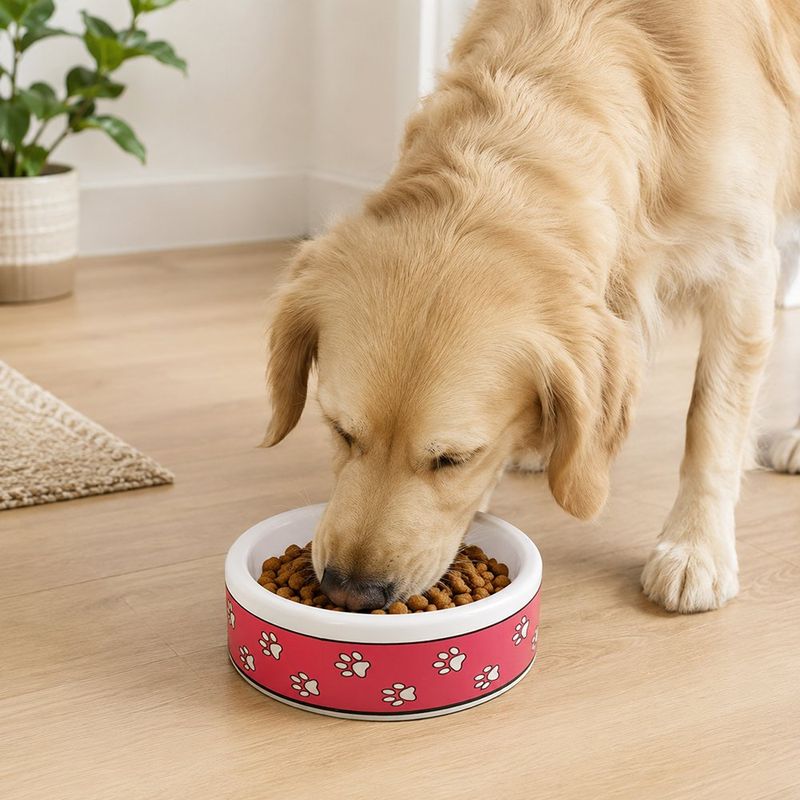 Plato Reforzado de Melamina Pequeño para Perro Diseño Huellas Rosado