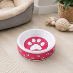 Plato Reforzado de Melamina Pequeño para Perro Diseño Huellas Rosado