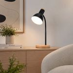 Lámpara de Mesa Negra con Base Efecto Madera para Bombillo E14 de hasta 40W