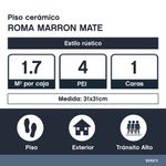 Piso Cerámico Roma Color Marrón Rústico Mate No Rectificado de 31x31 cm en Caja de 1.7 m²