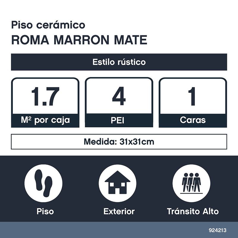 Piso Cerámico Roma Color Marrón Rústico Mate No Rectificado de 31x31 cm en Caja de 1.7 m²
