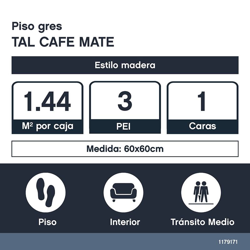 Piso Gres Tala Acabado Mate Color Café de 60 x 60 cm en Caja de 1.44 m²