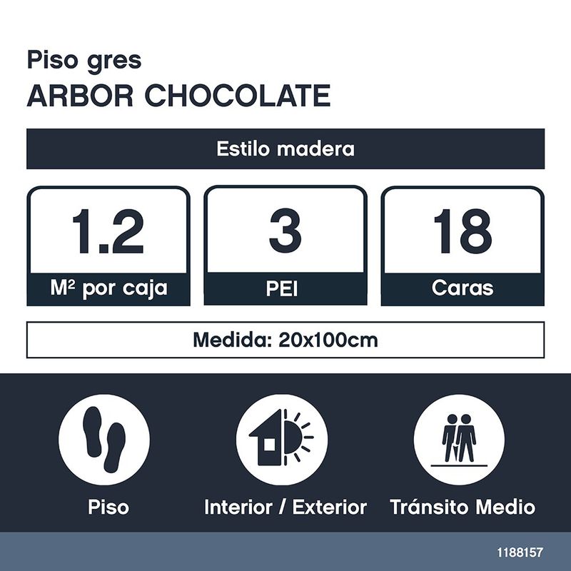 Piso Porcelanato Arbor Color Chocolate Mate Rectificado de 20 x 100 cm en Caja de 1.2 m²