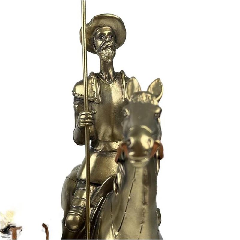 Figura Decorativa Don Quijote y Sancho Panza a Caballo Color Dorado