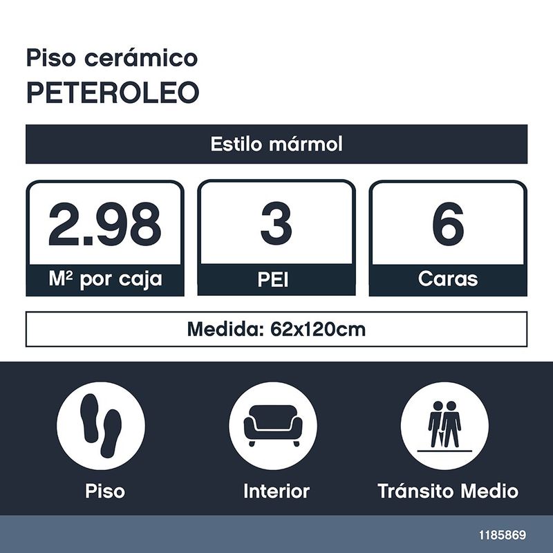 Porcelanato Petróleo Tipo Mármol de 62 x 120 cm en Caja de 2.98 m²