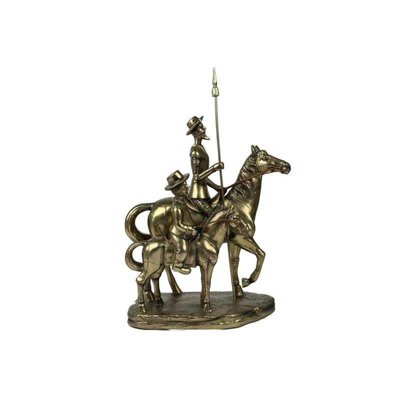 Figura Decorativa Don Quijote y Sancho Panza a Caballo Color Dorado