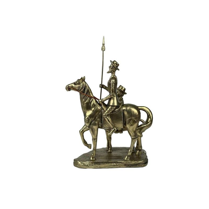 Figura Decorativa Don Quijote y Sancho Panza a Caballo Color Dorado