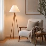 Lámpara de Pie Blanca con Efecto Madera para Bombillo E27 de hasta 60W