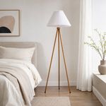 Lámpara de Pie Blanca con Efecto Madera para Bombillo E27 de hasta 60W