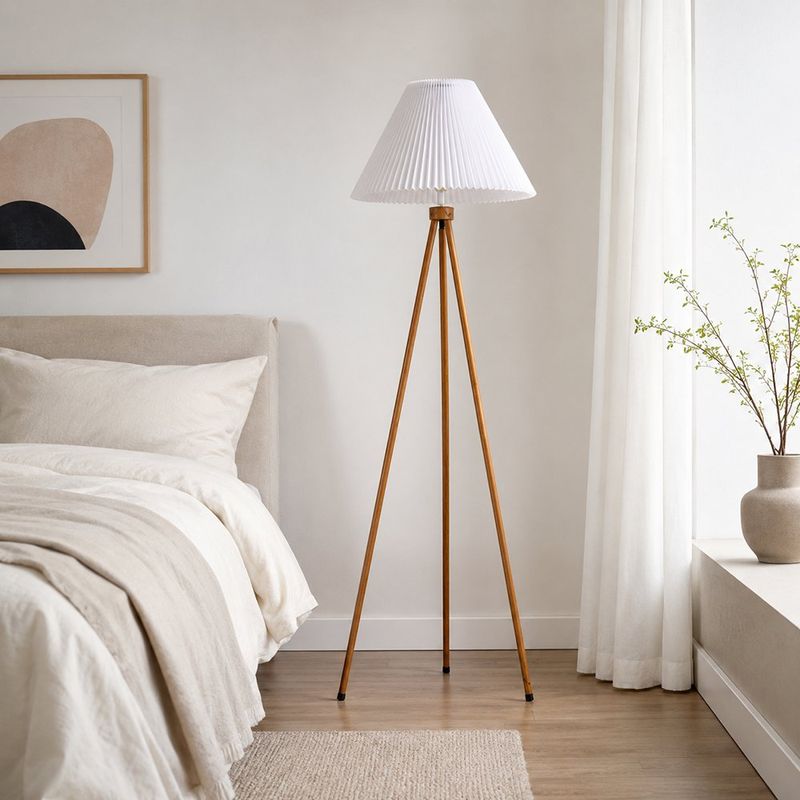 Lámpara de Pie Blanca con Efecto Madera para Bombillo E27 de hasta 60W