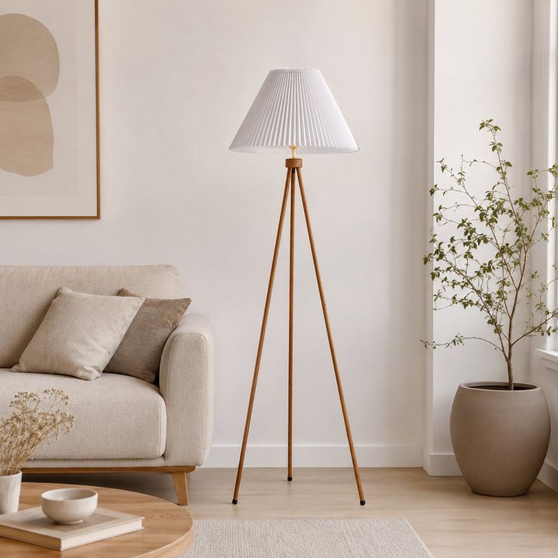 Lámpara de Pie Blanca con Efecto Madera para Bombillo E27 de hasta 60W