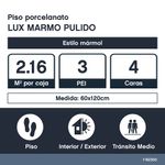 Piso Porcelanato Lux Marmol Color Blanco Pulido Rectificado de 60 x 120 cm en Caja de 2.16 m²