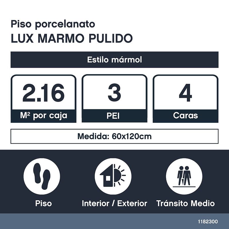 Piso Porcelanato Lux Marmol Color Blanco Pulido Rectificado de 60 x 120 cm en Caja de 2.16 m²