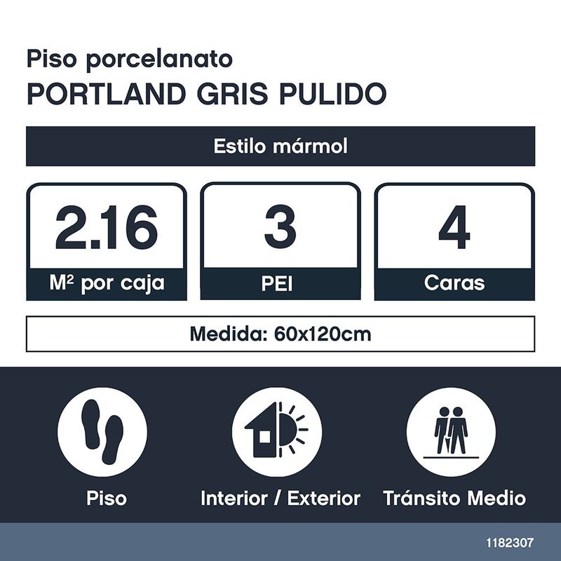 Piso Porcelanato Portland Color Beige Pulido Rectificado de 60 x 120 cm en Caja de 2.16 m²