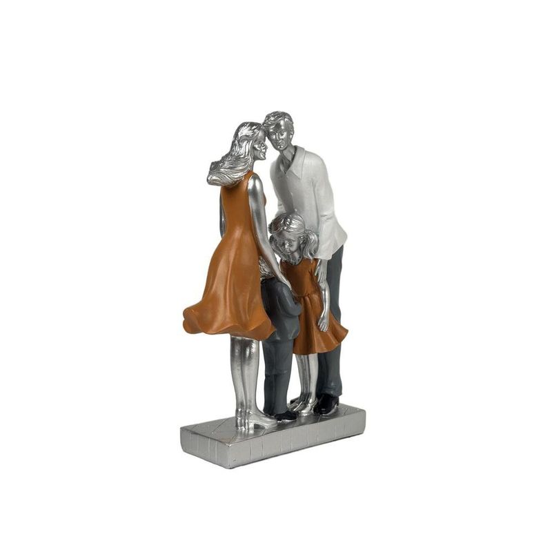 Figura Decorativa Familia de Cuatro Integrantes Color Plateado, Azul y Naranja