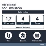 Piso Cerámico Cantera Color Beige Rústico Mate No Rectificado de 43x43 cm en Caja de 1.5 m²