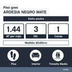 Piso Gres Ardesia Color Negro Mate Rectificado de 60 x 60 cm en Caja de 1.44 m²