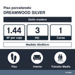 Porcelanato Dreamwood Silver 60 x 60 cm en Caja de 1.44 m²