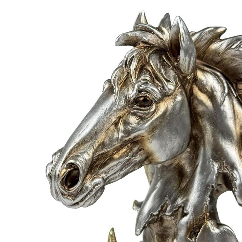 Figura Decorativa Cabeza de Caballo 27 cm Color Plateado y Dorado