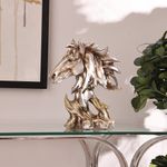 Figura Decorativa Cabeza de Caballo 27 cm Color Plateado y Dorado