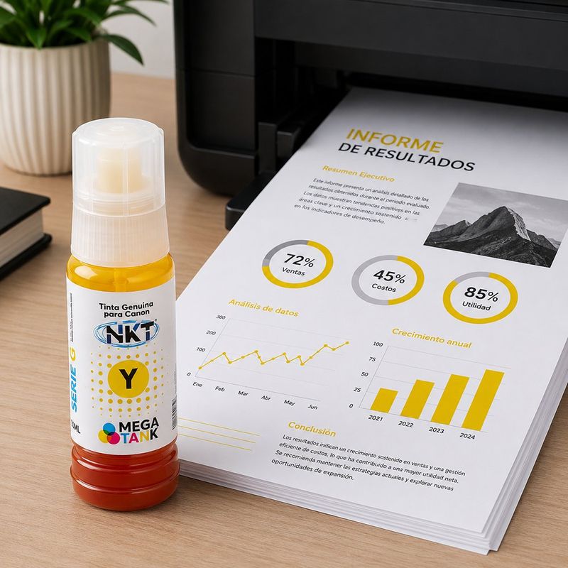 Tinta NKT en Color Amarillo Universal 70 ml en Paquete de 3 Unidades para Impresoras