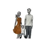 Figura Decorativa Familia de Tres con Niño 15.5 x 26 cm Color Plateado, Naranja y Azul