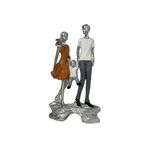 Figura Decorativa Familia de Tres con Niño 15.5 x 26 cm Color Plateado, Naranja y Azul