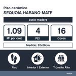 Piso Cerámico Sequoia Habano Acabado Mate Color Café de 20 x 66 cm en Caja de 1.09 m²