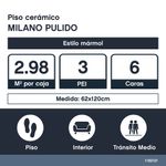 Piso Cerámico Milano Pulido Blanco de 62 x 120 cm en Caja de 2.98 m²