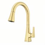 Grifo para Lavatrastos Pull Down Monocontrol con Cuello Alto Giratorio 360° en Acero Satinado Color Dorado