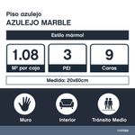 Azulejo Tipo Mármol de 20 x 60 cm en Caja de 1.08 m²