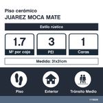 Piso Cerámico Juarez Color Moca Rústico Mate No Rectificado de 31x31 cm en Caja de 2 m²