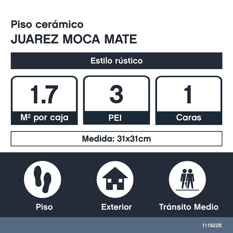 Piso Cerámico Juarez Color Moca Rústico Mate No Rectificado de 31x31 cm en Caja de 2 m²