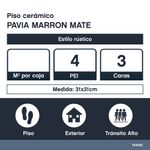 Piso Cerámico Pavia Color Marrón Rústico Mate No Rectificado de 31x31 cm en Caja de 1.7 m²