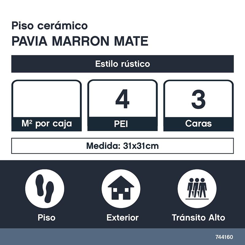 Piso Cerámico Pavia Color Marrón Rústico Mate No Rectificado de 31x31 cm en Caja de 1.7 m²