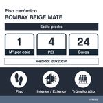 Piso Cerámico Bombay Acabado Mate Color Beige de 20 x 20 cm en Caja de 1 m²