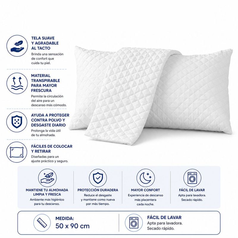 Set de Fundas Protectoras para Almohada Acolchadas King Color Blanco, 2 Piezas