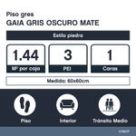 Piso Gres Gaia Color Gris Oscuro Mate Rectificado de 60 x 60 cm de 1.44 m²