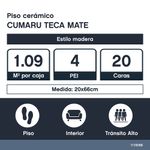 Piso Cerámico Cumaru Teca Mate de 20 x 66 cm en Caja de 1.09 m²