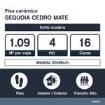Piso Cerámico Sequoia Cedro Acabado Mate Color Café de 20 x 66 cm en Caja de 1.09 m²