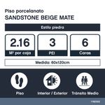 Piso Porcelanato Sandstone Color Beige Mate Rectificado de 60 x 120 cm en Caja de 2.16 m²