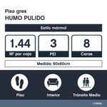 Piso Gres Imperial Color Humo Pulido Rectificado de 60 x 60 cm en Caja de 1.44 m²