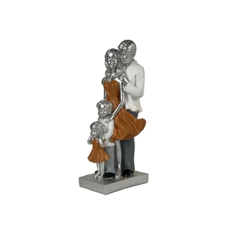 Figura Decorativa Familia de Tres 13 x 30 cm Color Plateado y Naranja