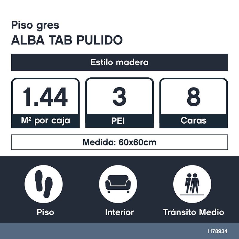Piso Gres Alba Tabaco Acabado Pulido y Rectificado Color Café de 60 x 60 cm en Caja de 1.44 m²