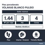 Piso Porcelanato Volakas Color Blanco Pulido Rectificado de 60 x 60 cm en Caja de 1.44 m²