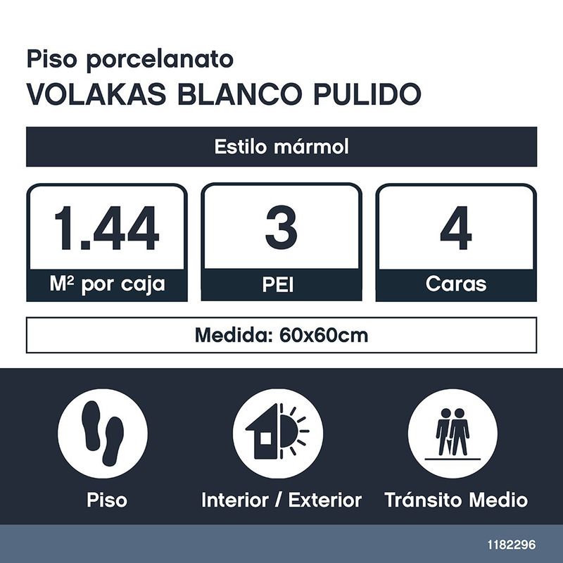 Piso Porcelanato Volakas Color Blanco Pulido Rectificado de 60 x 60 cm en Caja de 1.44 m²