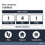 Piso Cerámico Cuenca Rústico Mate No Rectificado de 20x20 cm en Caja de 1 m²