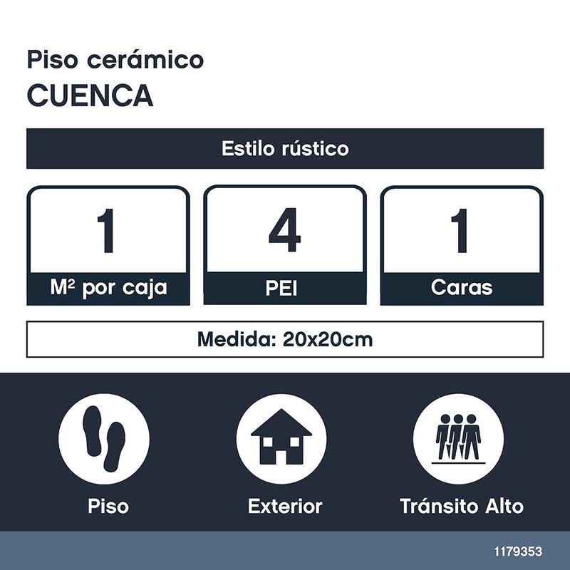 Piso Cerámico Cuenca Rústico Mate No Rectificado de 20x20 cm en Caja de 1 m²