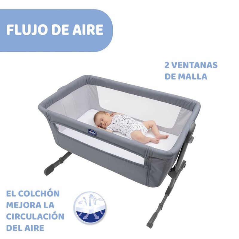 Cuna Ajustable en 6 Niveles de Altura con Ruedas y Bolsa de Transporte Color Gris